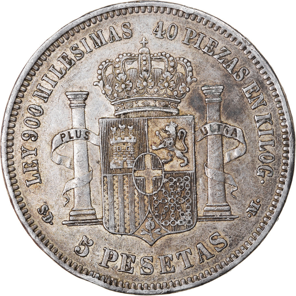 Coin, Spain, Amadeao I, 5 Pesetas, 1871, Madrid, EF(40-45), Silver, KM:666