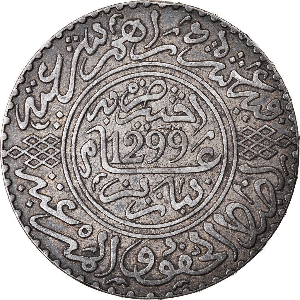 Coin, Morocco, Moulay al-Hasan I, 10 Dirhams, 1881, Paris, AU(50-53), Silver