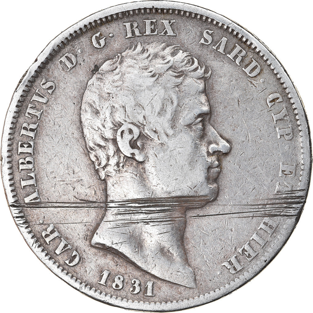 Moneda, Estados italianos, SARDINIA, Carlo Alberto, 5 Lire, 1831, Genoa, BC+