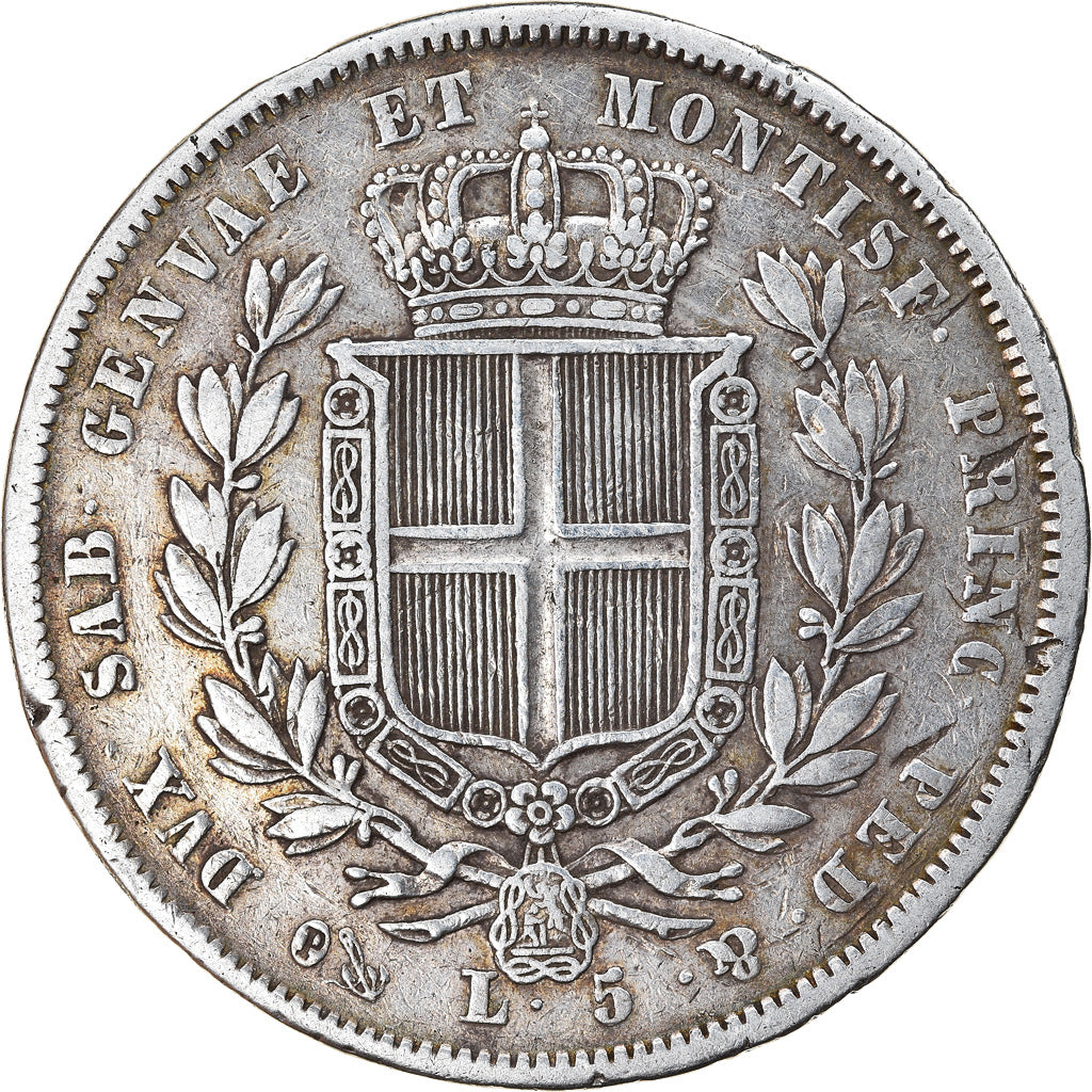 Moneda, Estados italianos, SARDINIA, Carlo Alberto, 5 Lire, 1831, Genoa, BC+