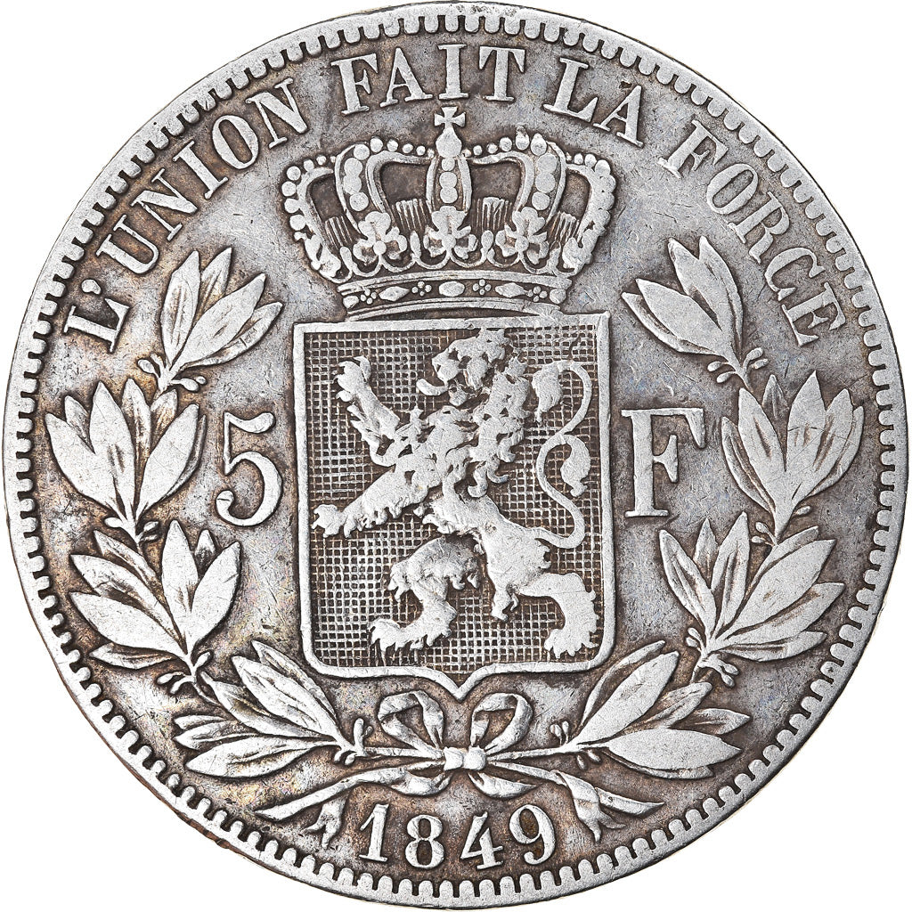 Münze, Belgien, Leopold I, 5 Francs, 5 Frank, 1849, S+, Silber, KM:17