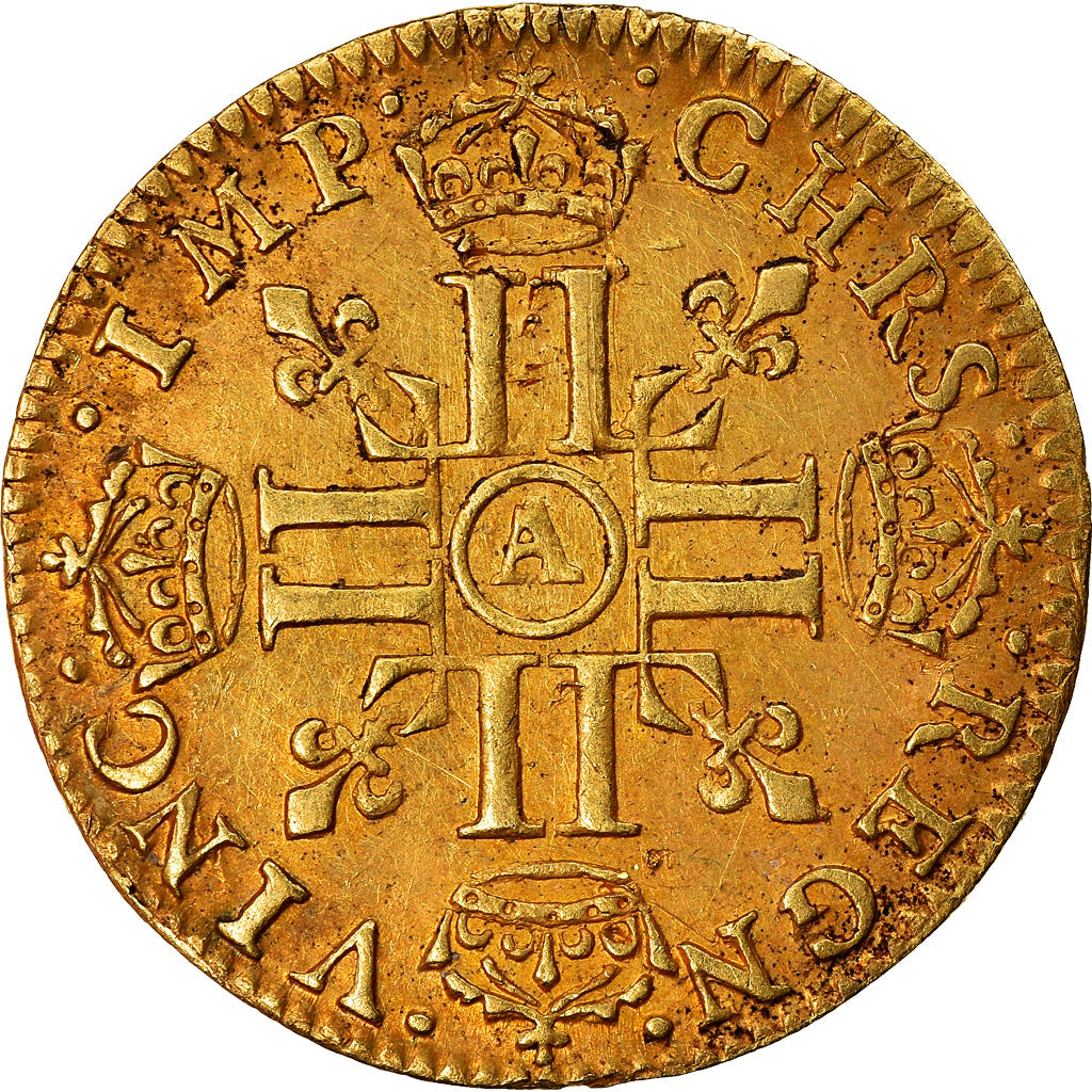 Moeda, França, Louis XIV, 1/2 Louis d'or à la mèche courte, 1/2 Louis d'or