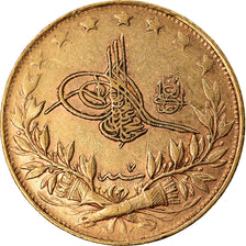 Coin, Turkey, Muhammad V, 100 Kurush, 1915, Qustantiniyah, EF(40-45), Gold