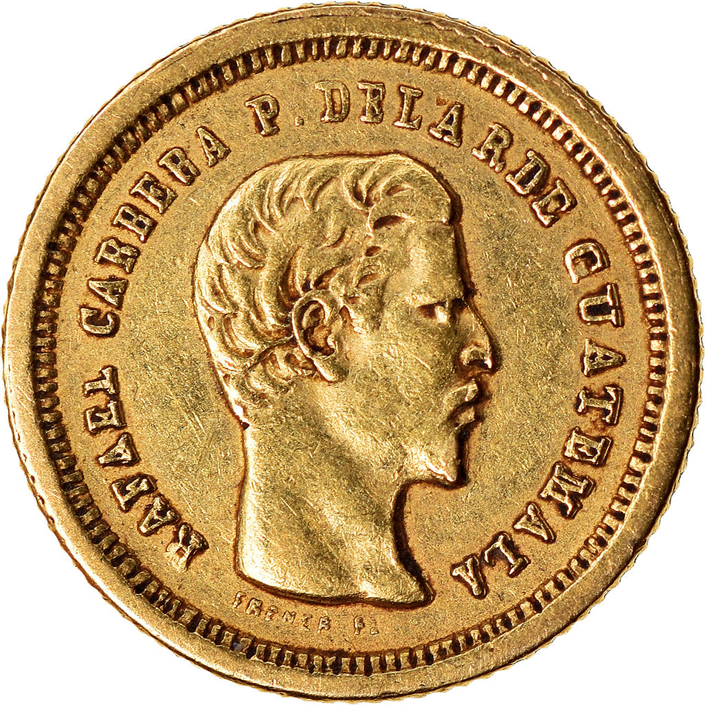 Monnaie, Guatemala, Rafael Carrera, 4 Reales, Cuatro, 1860, TTB+, Or, KM:135