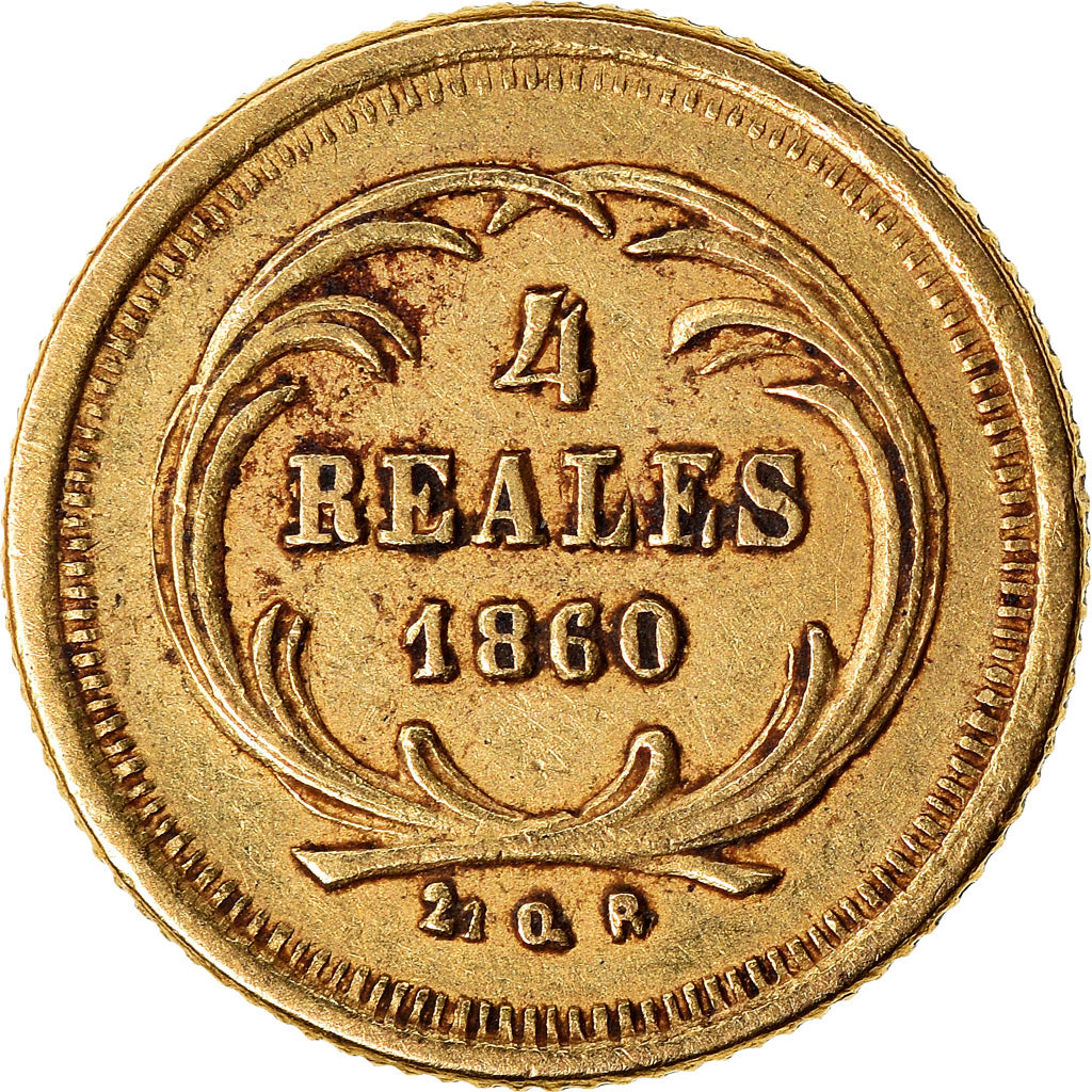 Monnaie, Guatemala, Rafael Carrera, 4 Reales, Cuatro, 1860, TTB+, Or, KM:135