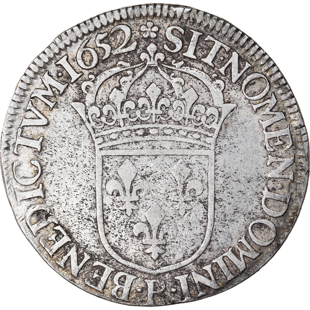 Moneda, Francia, Louis XIV, Écu à la mèche longue, Ecu, 1652, Dijon, BC+