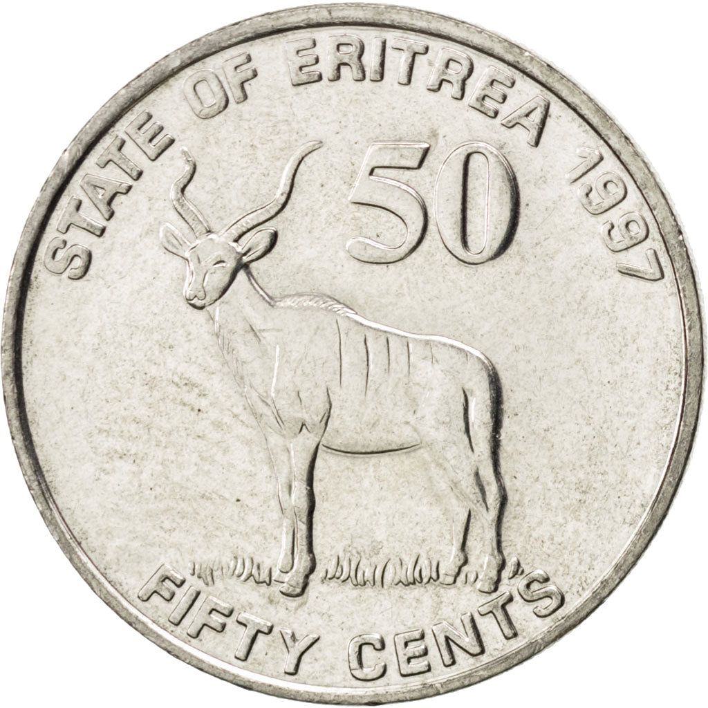 Coin, Eritrea, 50 Cents, 1997, MS(63), Nickel Clad Steel, KM:47