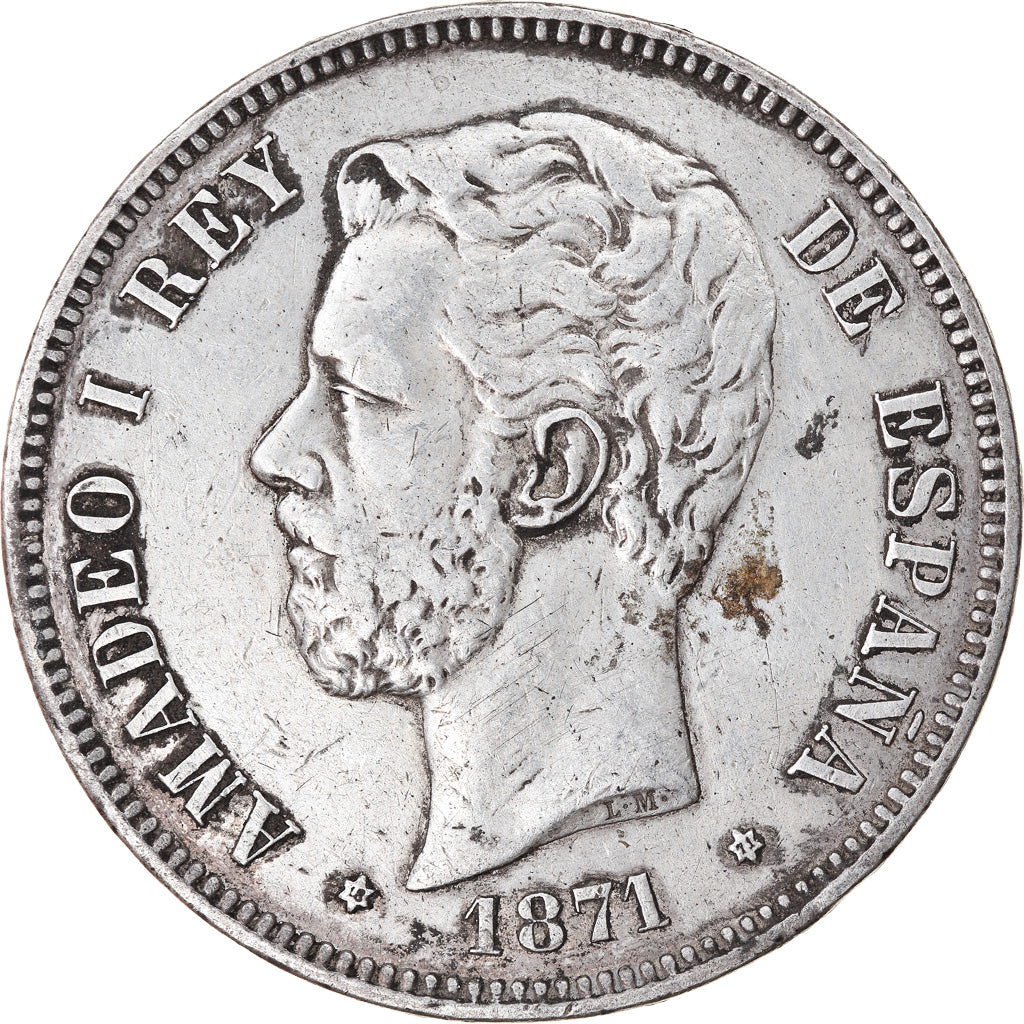 Coin, Spain, Amadeao I, 5 Pesetas, 1871, Madrid, EF(40-45), Silver, KM:666