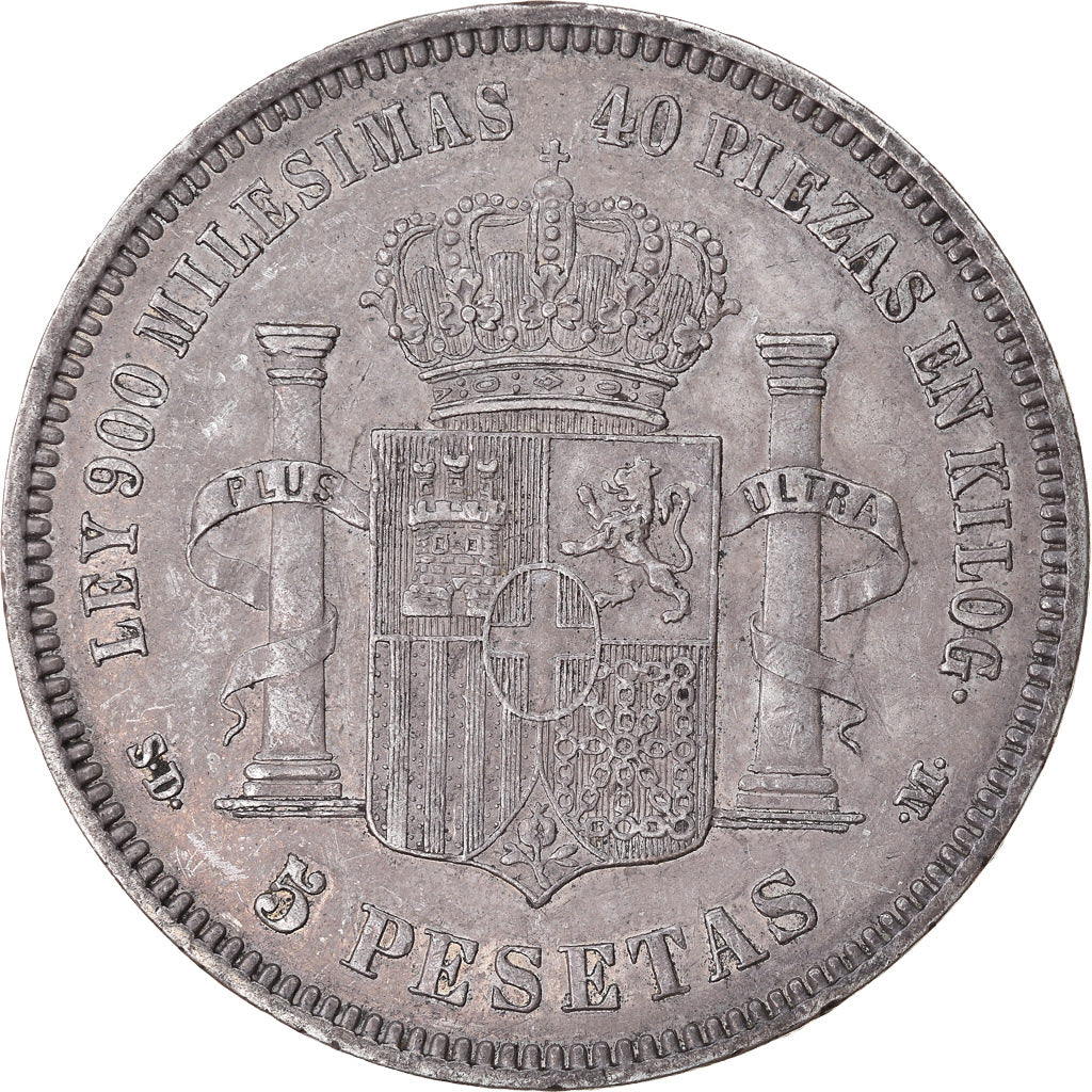 Coin, Spain, Amadeao I, 5 Pesetas, 1871, Madrid, EF(40-45), Silver, KM:666