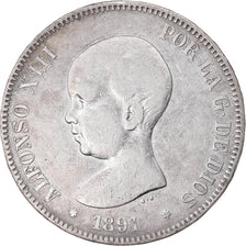 Münze, Spanien, Alfonso XIII, 5 Pesetas, 1891, Madrid, S+, Silber, KM:689