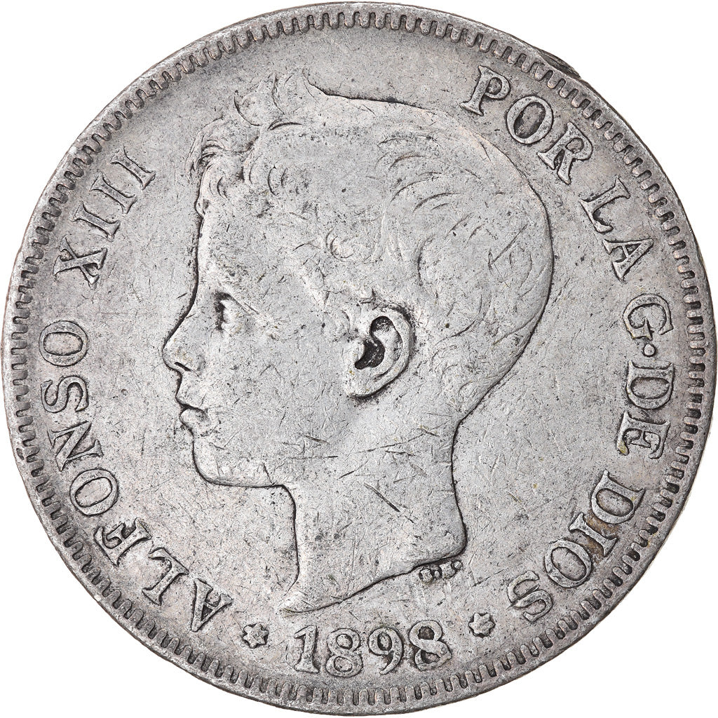 Moneda, España, Alfonso XIII, 5 Pesetas, 1898, Madrid, BC+, Plata, KM:707