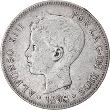 Moneda, España, Alfonso XIII, 5 Pesetas, 1898, Madrid, BC+, Plata, KM:707