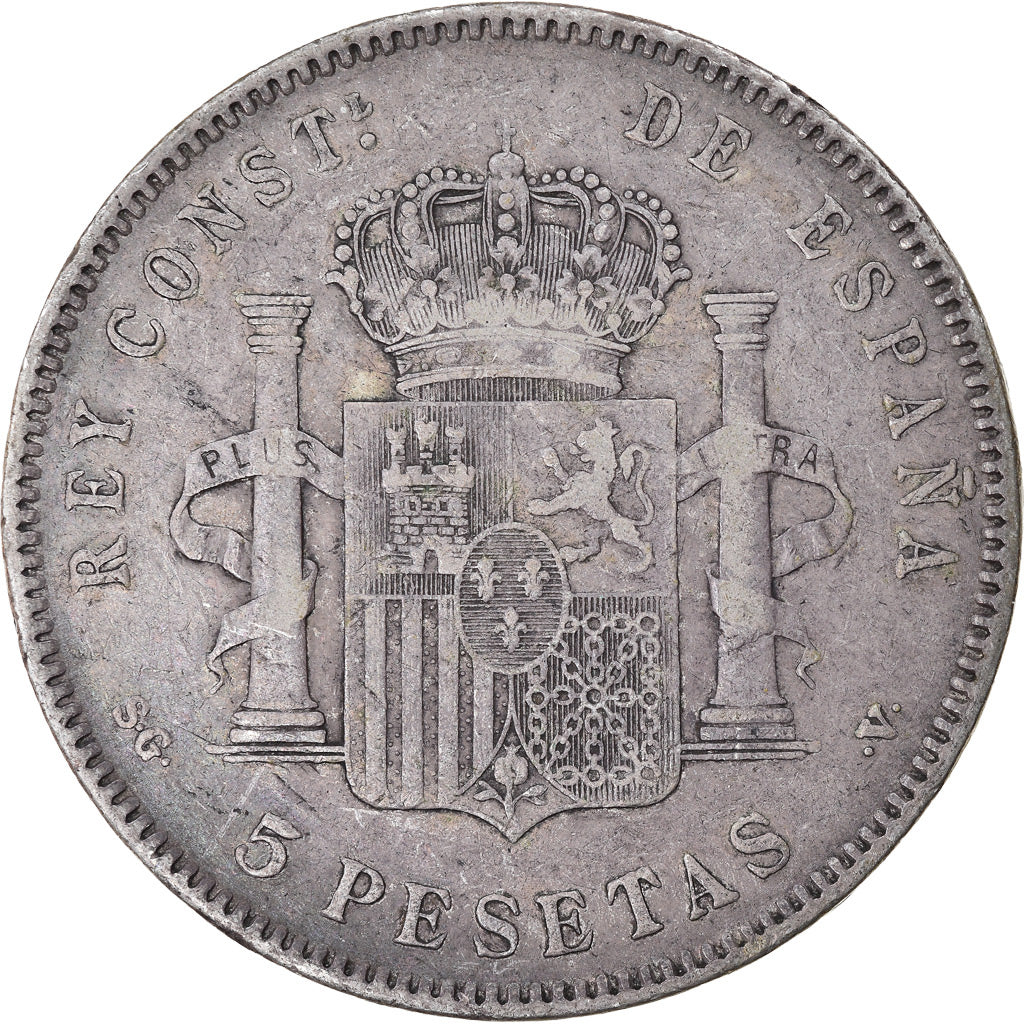 Moneda, España, Alfonso XIII, 5 Pesetas, 1898, Madrid, BC+, Plata, KM:707