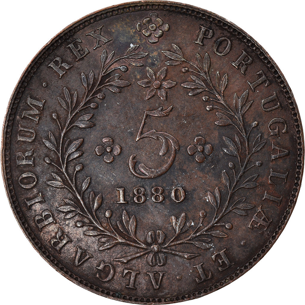 Coin, Azores, Luis I, 5 Reis, 1880, AU(55-58), Copper, KM:13