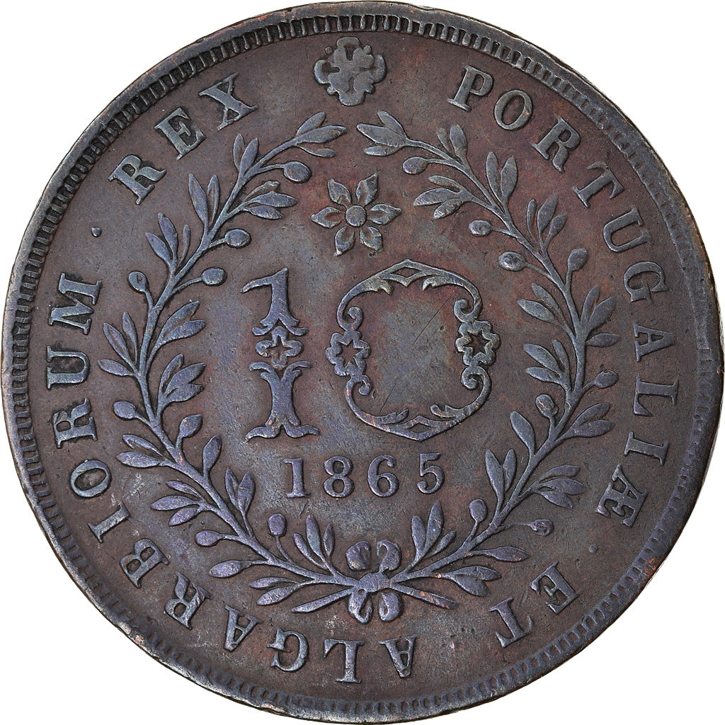 Monnaie, Azores, Luis I, 10 Reis, 1865, TTB, Cuivre, KM:14