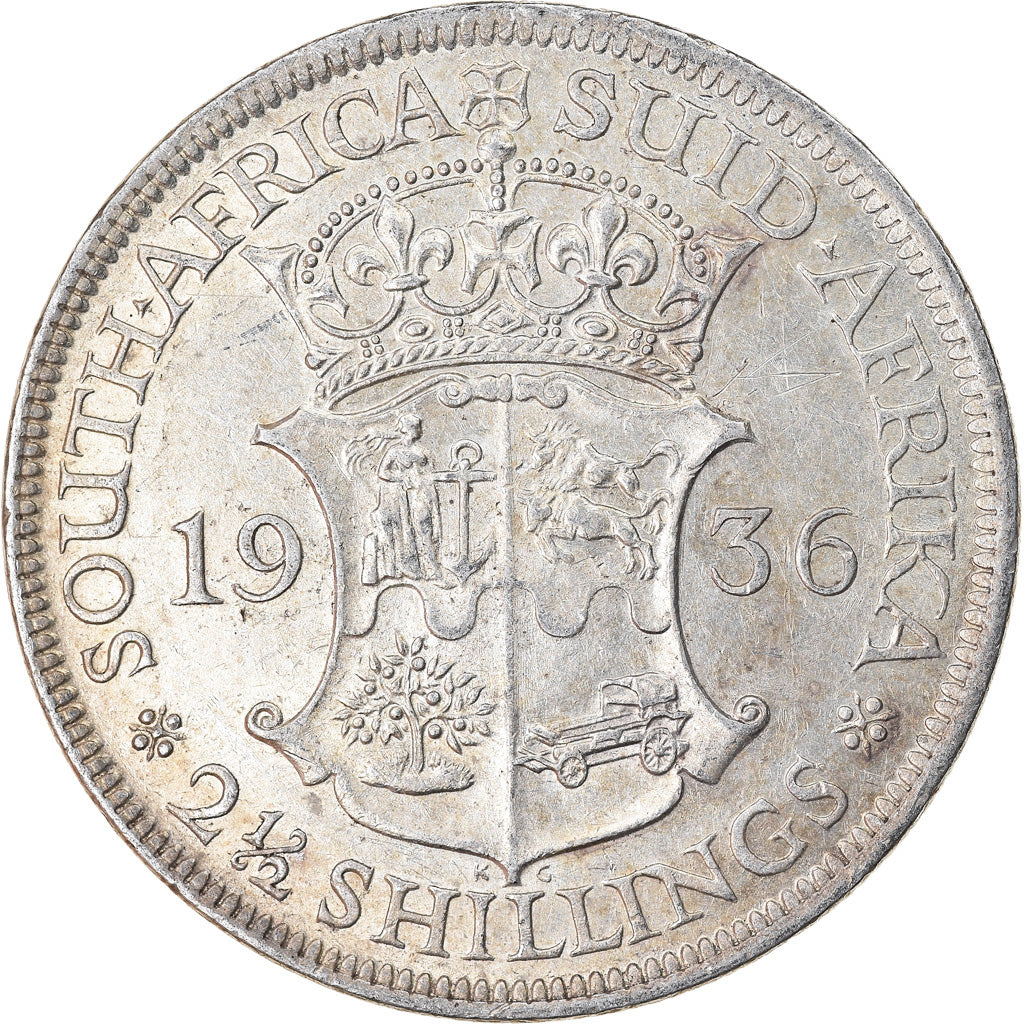Moneda, Sudáfrica, George V, 2-1/2 Shillings, 1936, MBC+, Plata, KM:19.3