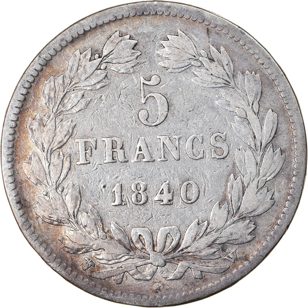 Moeda, França, Louis-Philippe, 5 Francs, 1840, Lille, VF(20-25), Prata