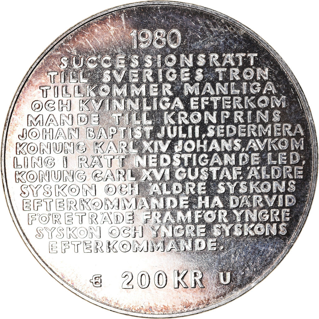 Monnaie, Suède, Carl XVI Gustaf, 200 Kronor, 1980, SUP+, Argent, KM:860