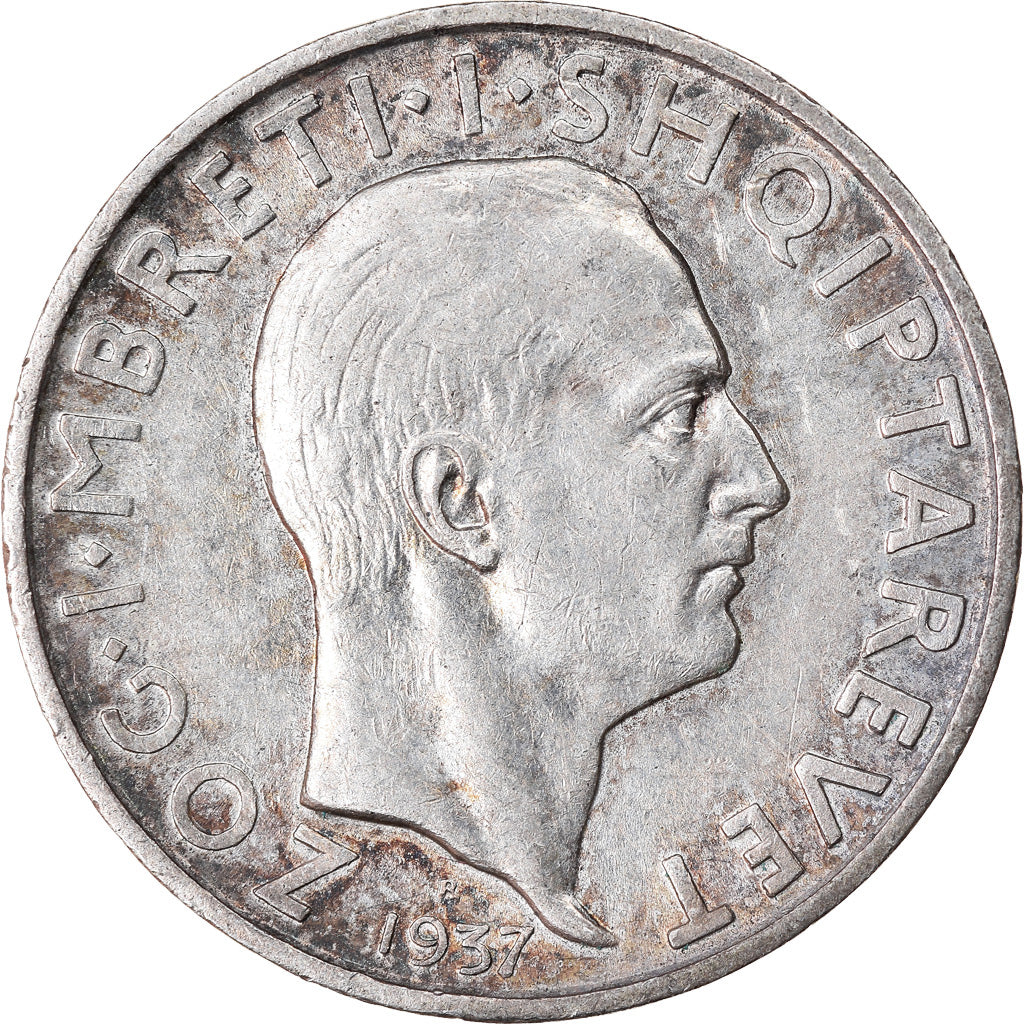 Coin, Albania, Zog I, Frang Ar, 1937, Rome, EF(40-45), Silver, KM:18
