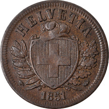 Coin, Switzerland, 2 Rappen, 1851, Paris, MS(60-62), Bronze, KM:4.1