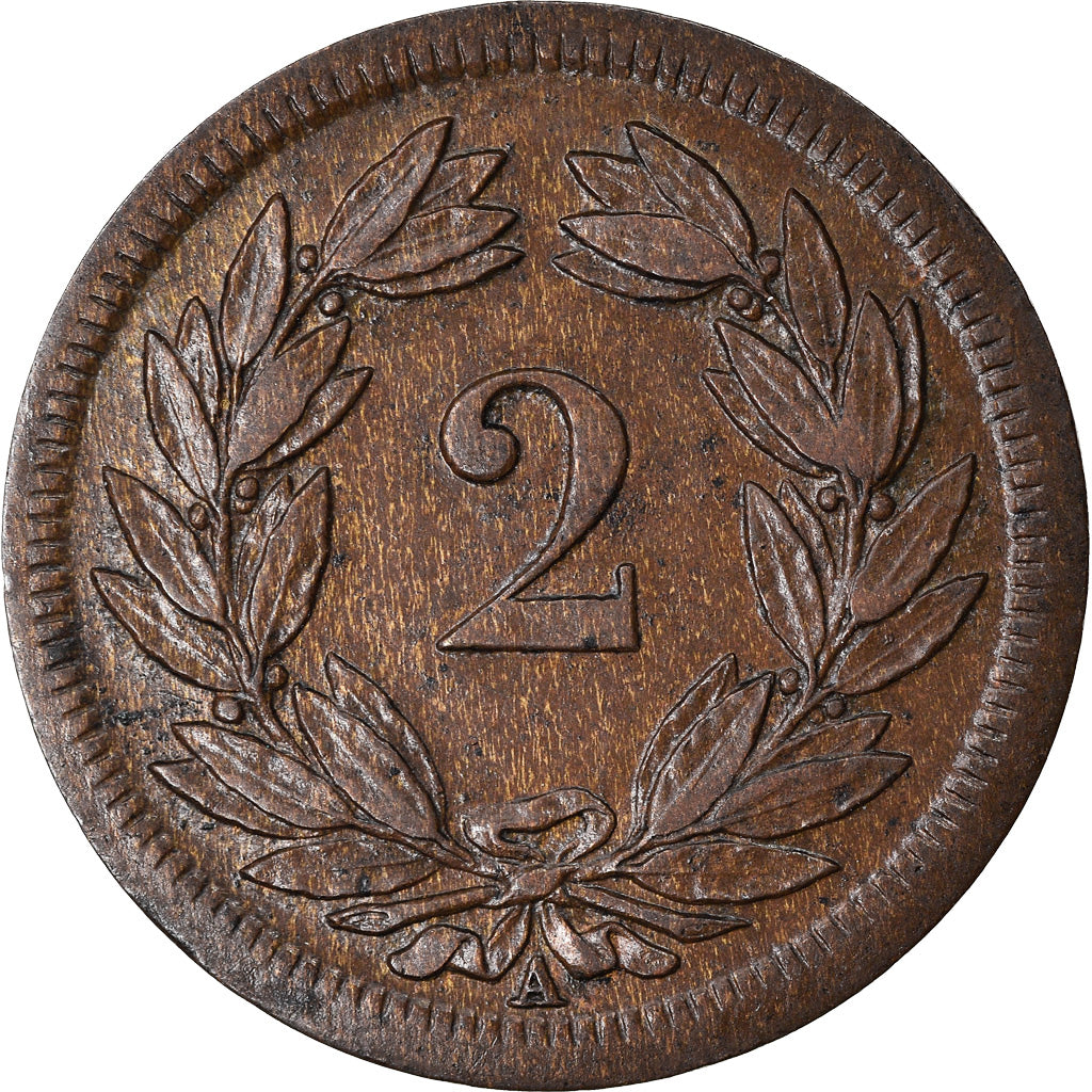 Coin, Switzerland, 2 Rappen, 1851, Paris, MS(60-62), Bronze, KM:4.1