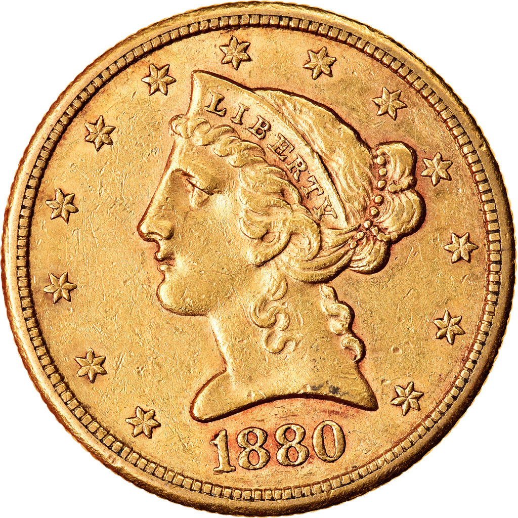 Monnaie, États-Unis, Coronet Head, $5, Half Eagle, 1880, San Francisco, SUP