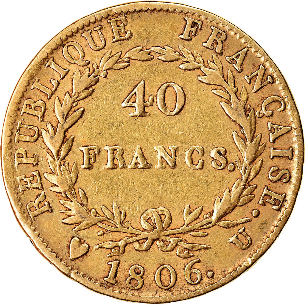 Coin, France, Napoléon I, 40 Francs, 1806, Torino, VF(30-35), Gold, KM:675.5