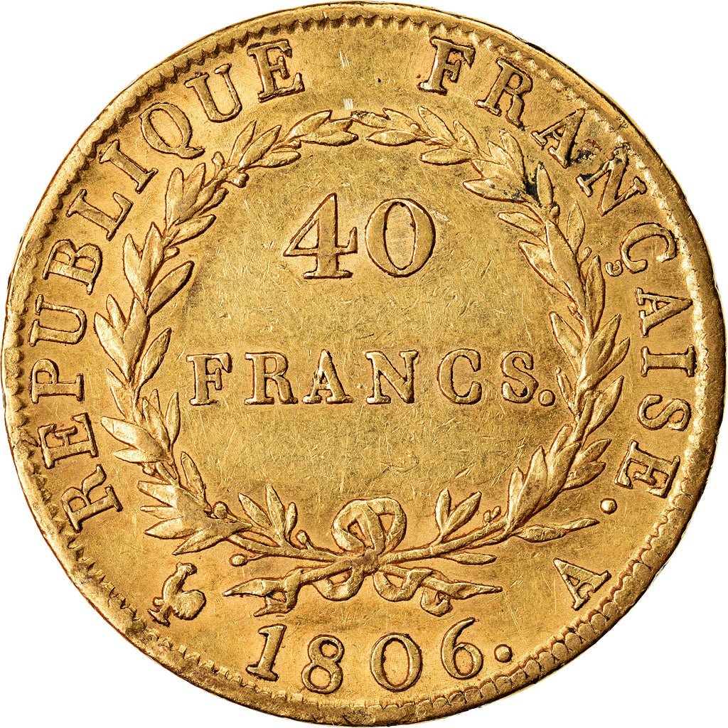 Moneda, Francia, Napoléon I, 40 Francs, 1806, Paris, MBC, Oro, KM:675.1