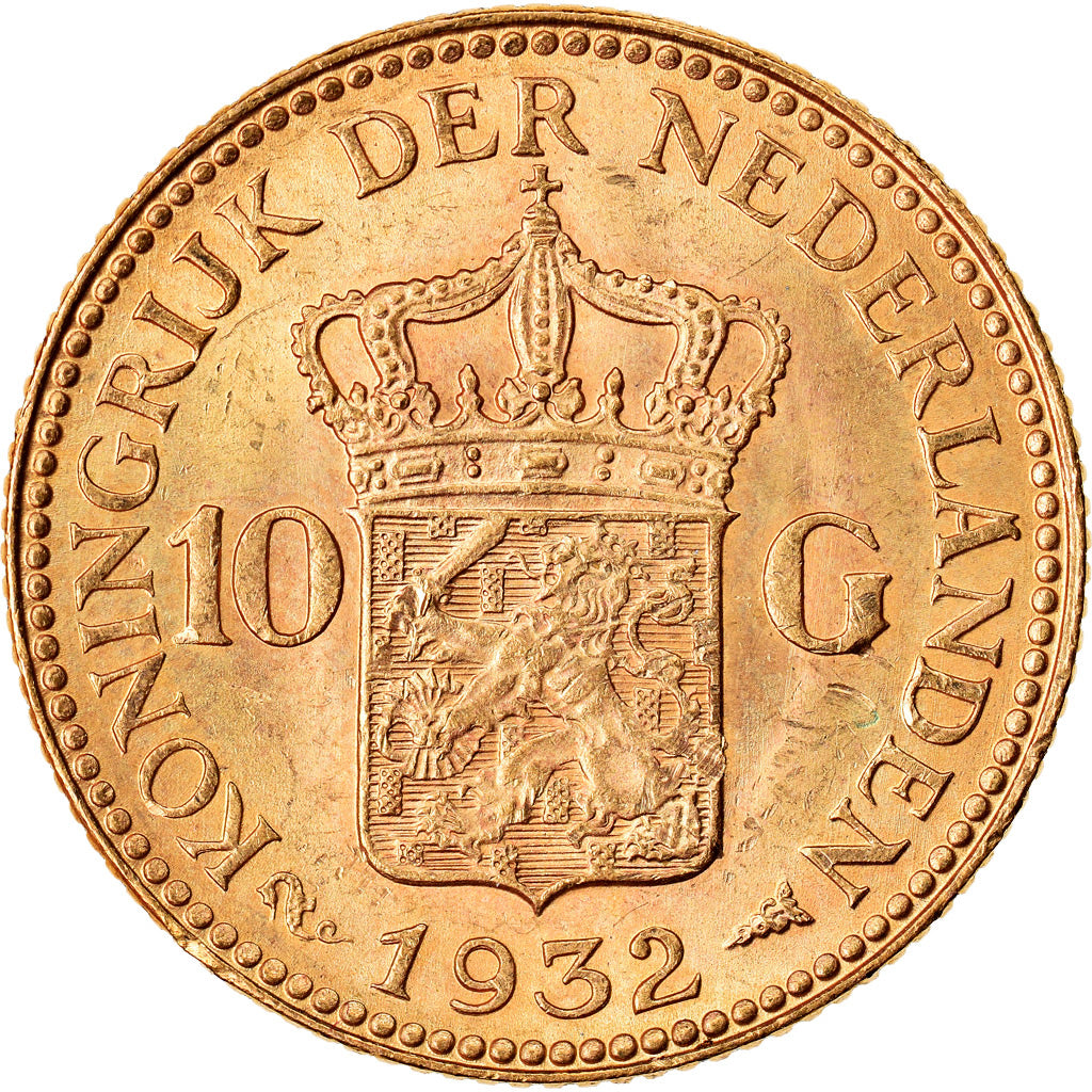 Coin, Netherlands, Wilhelmina I, 10 Gulden, 1932, Utrecht, MS(60-62), Gold