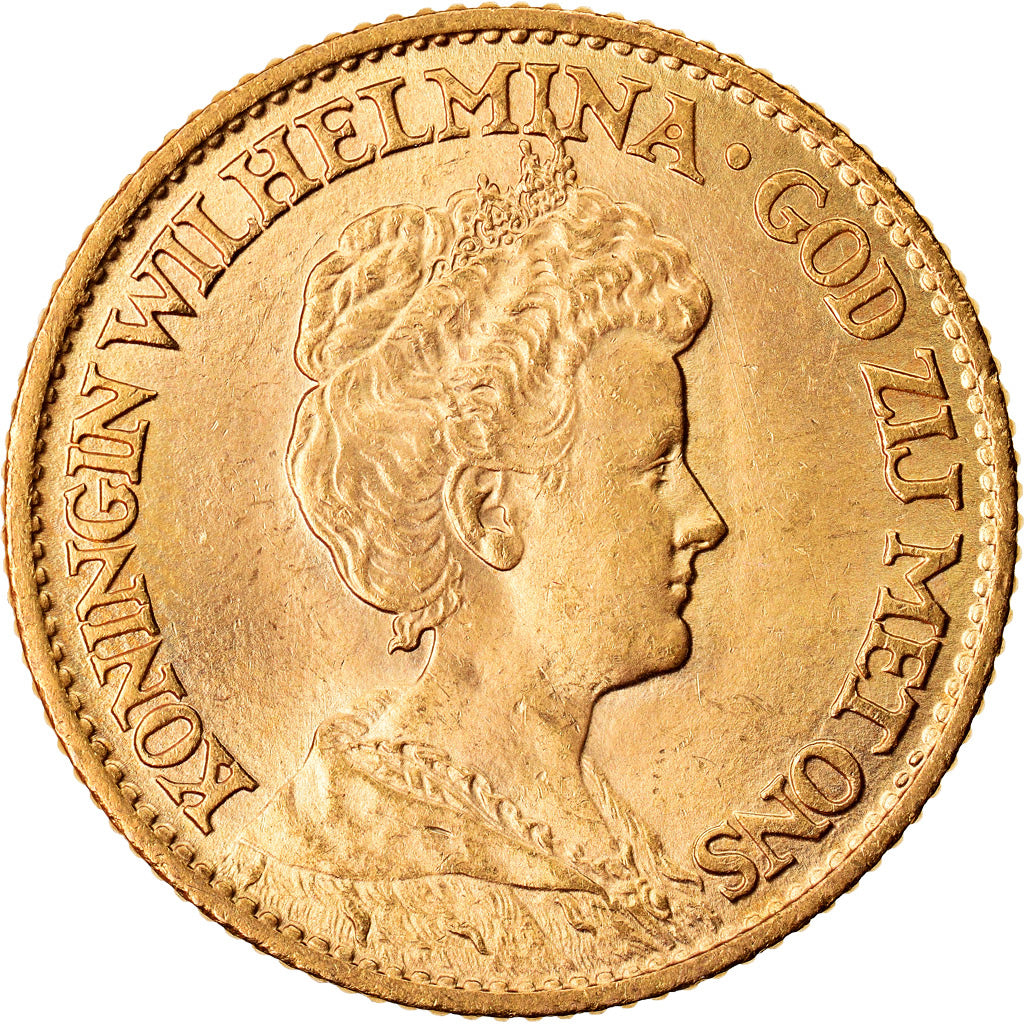 Coin, Netherlands, Wilhelmina I, 10 Gulden, 1913, Utrecht, MS(60-62), Gold