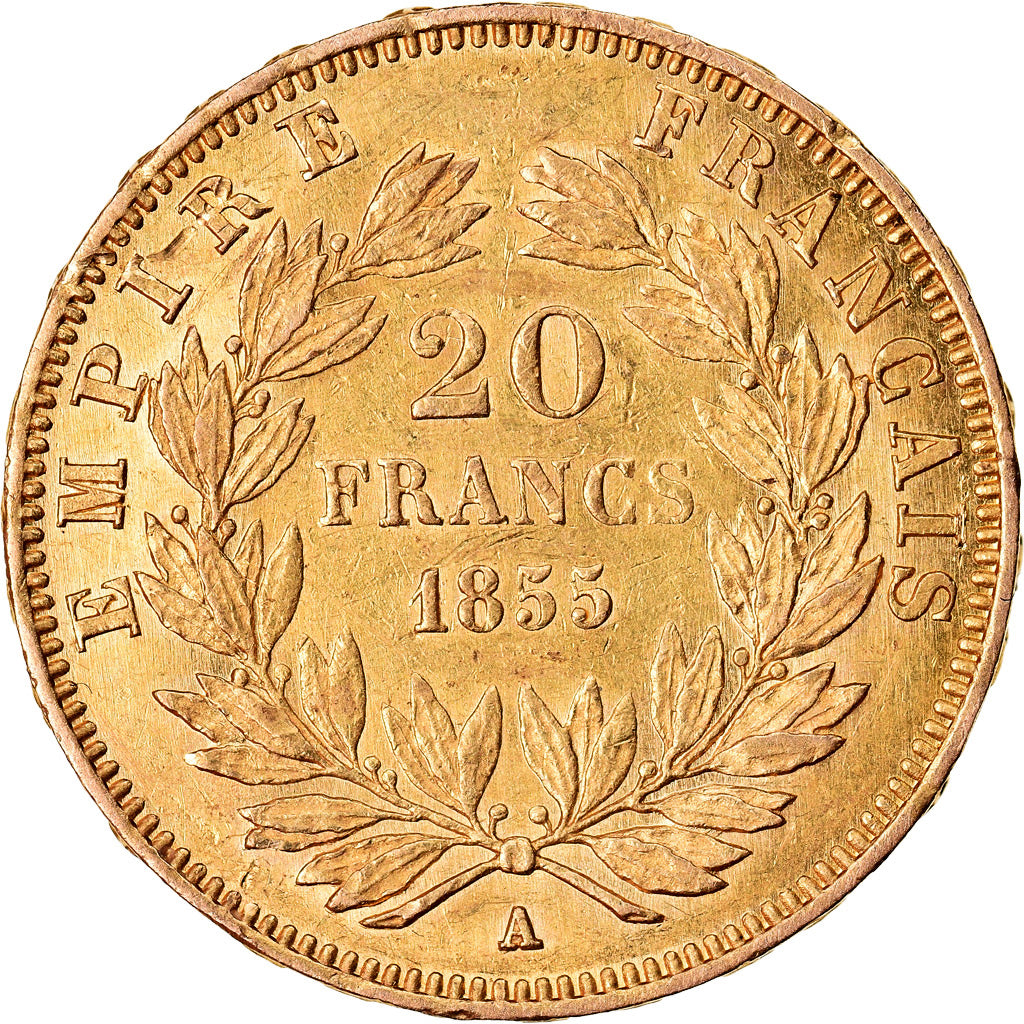 Moneta, Francja, Napoleon III, Napoléon III, 20 Francs, 1855, Paris, AU(50-53)