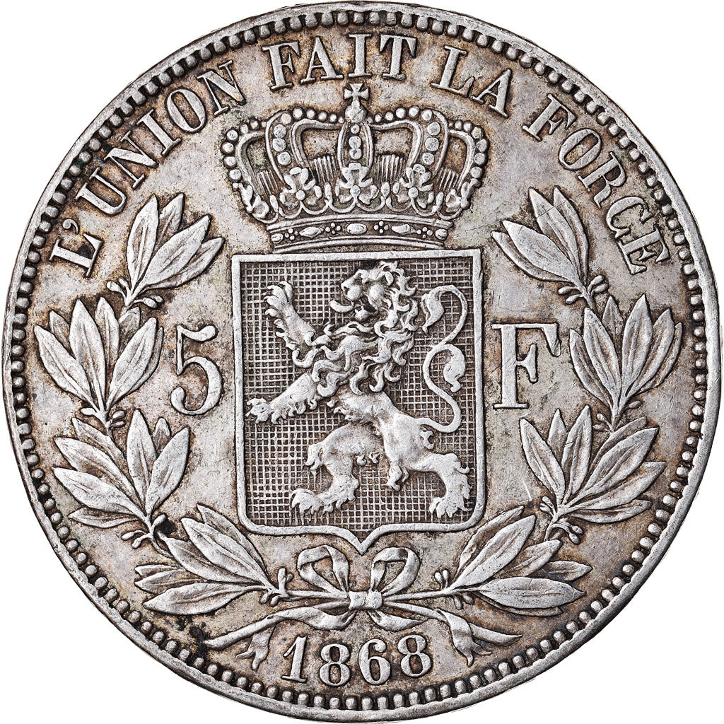 Coin, Belgium, Leopold II, 5 Francs, 5 Frank, 1868, EF(40-45), Silver, KM:24