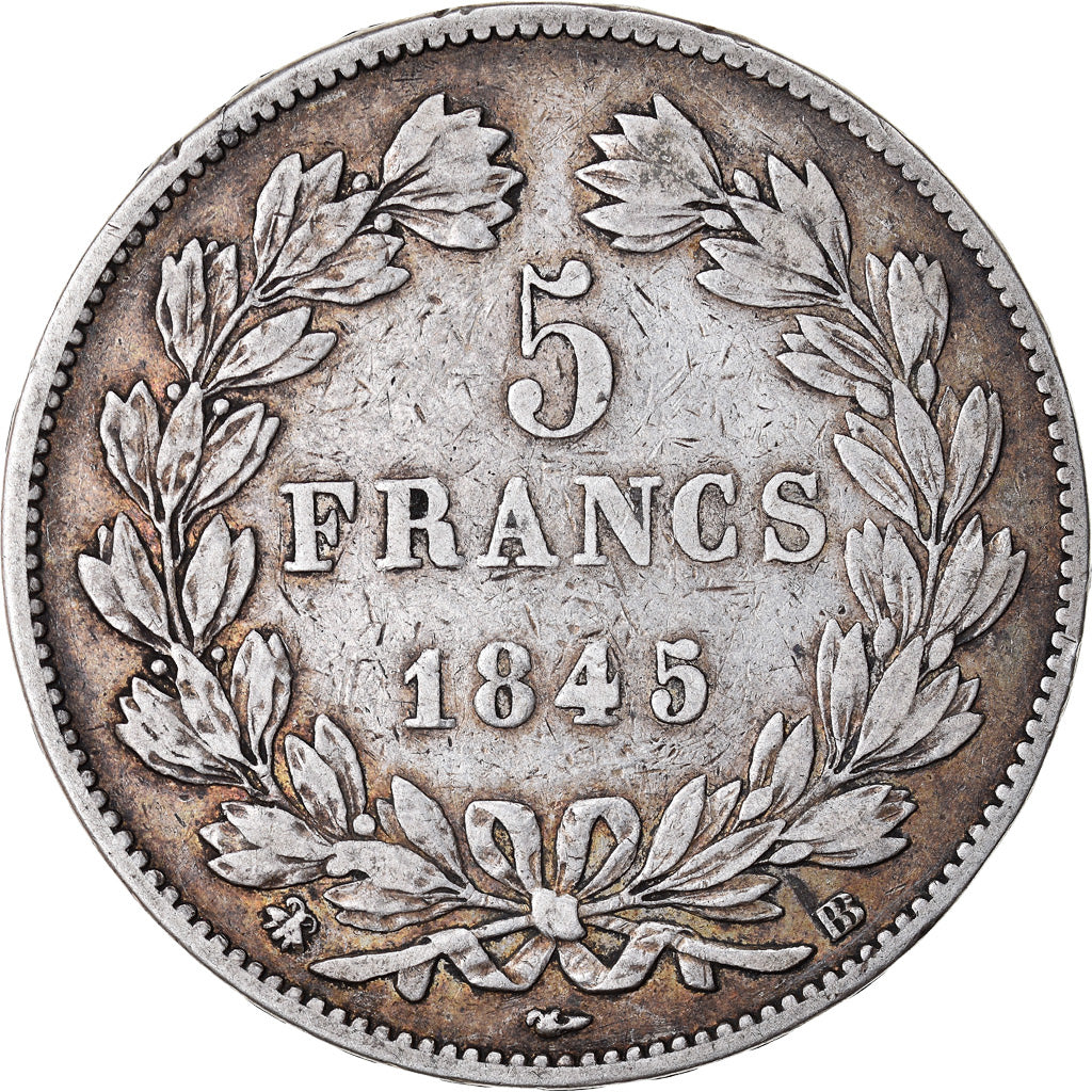 Coin, France, Louis-Philippe, 5 Francs, 1845, Strasbourg, EF(40-45), Silver