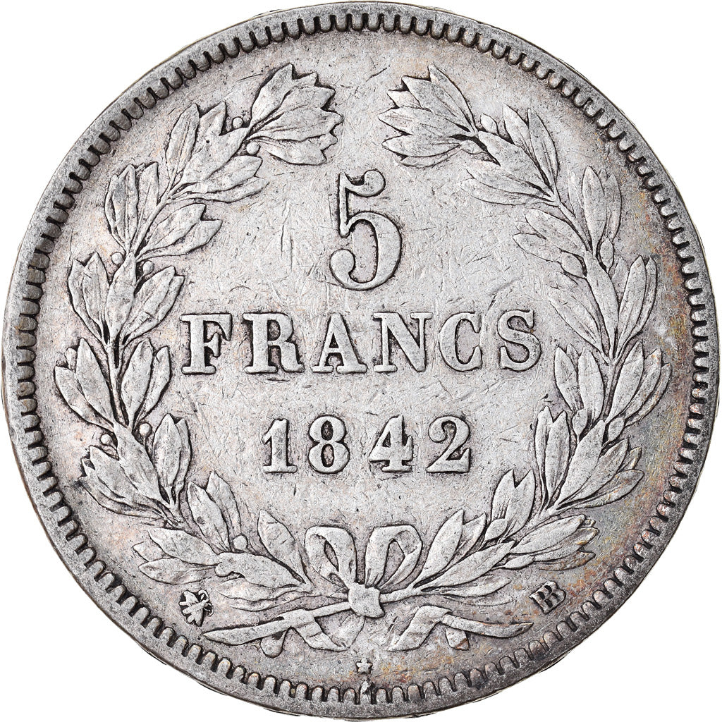 Moeda, França, Louis-Philippe, 5 Francs, 1842, Strasbourg, EF(40-45), Prata