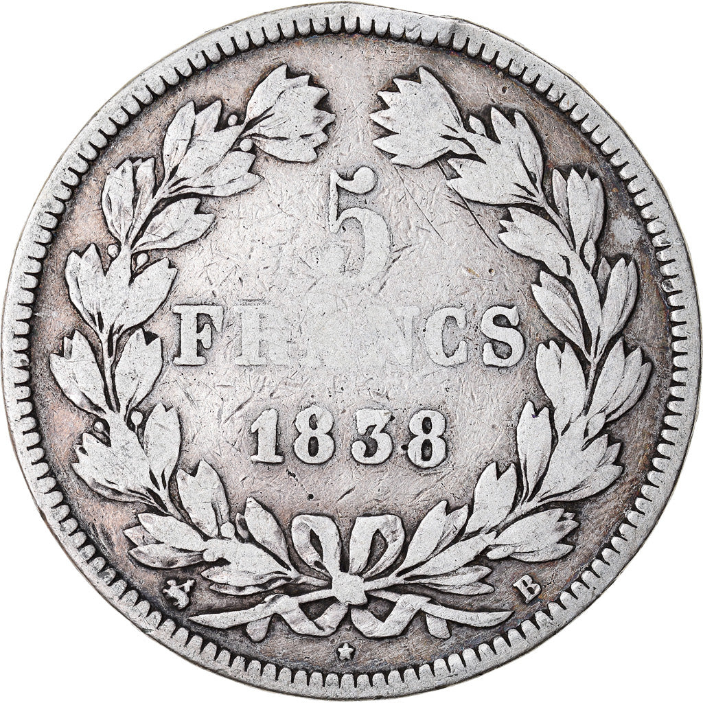 Coin, France, Louis-Philippe, 5 Francs, 1838, Rouen, VF(20-25), Silver