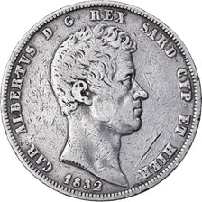 Moneta, STATI ITALIANI, SARDINIA, Carlo Alberto, 5 Lire, 1832, Genoa, MB