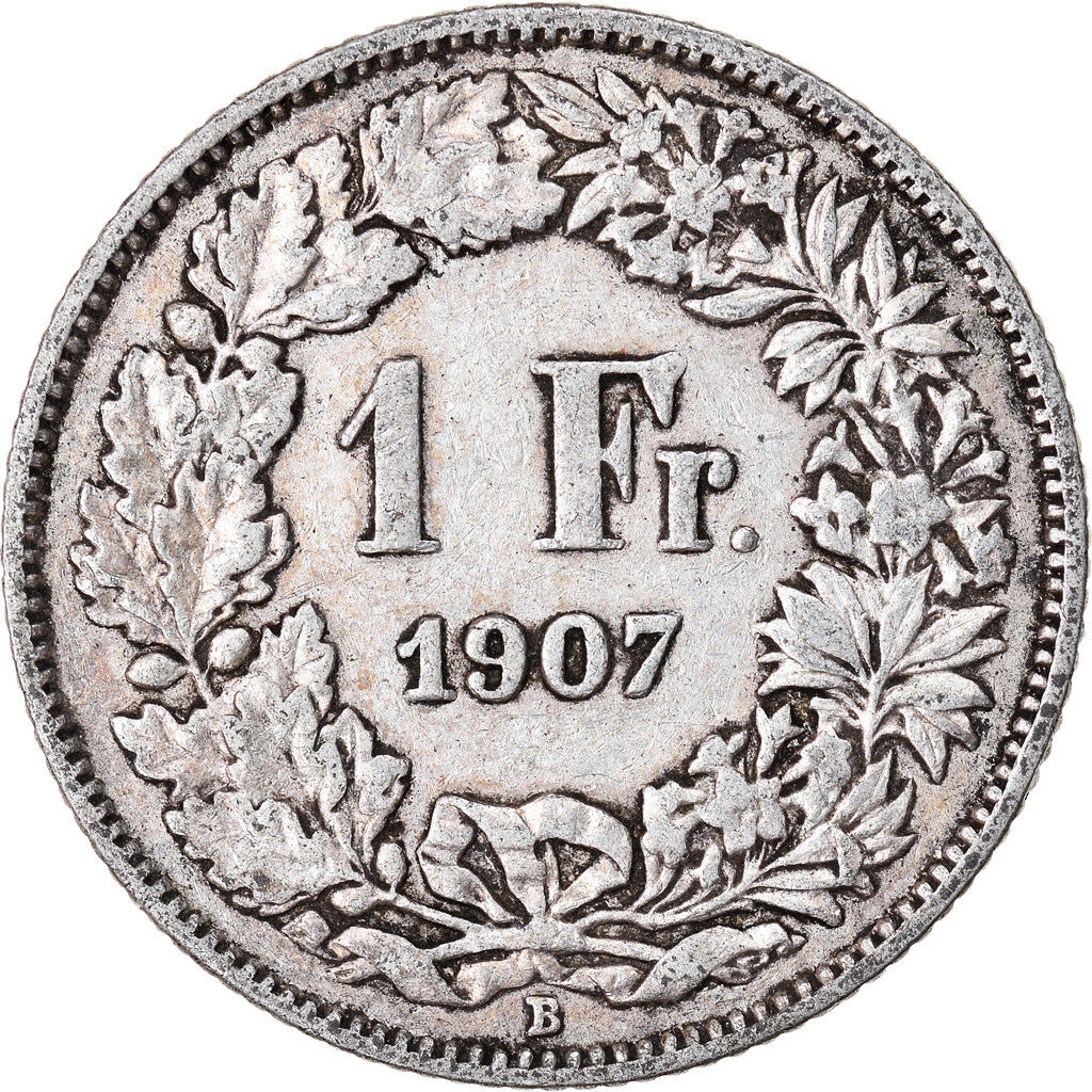 Moeda, Suíça, Franc, 1907, Bern, VF(30-35), Prata, KM:24