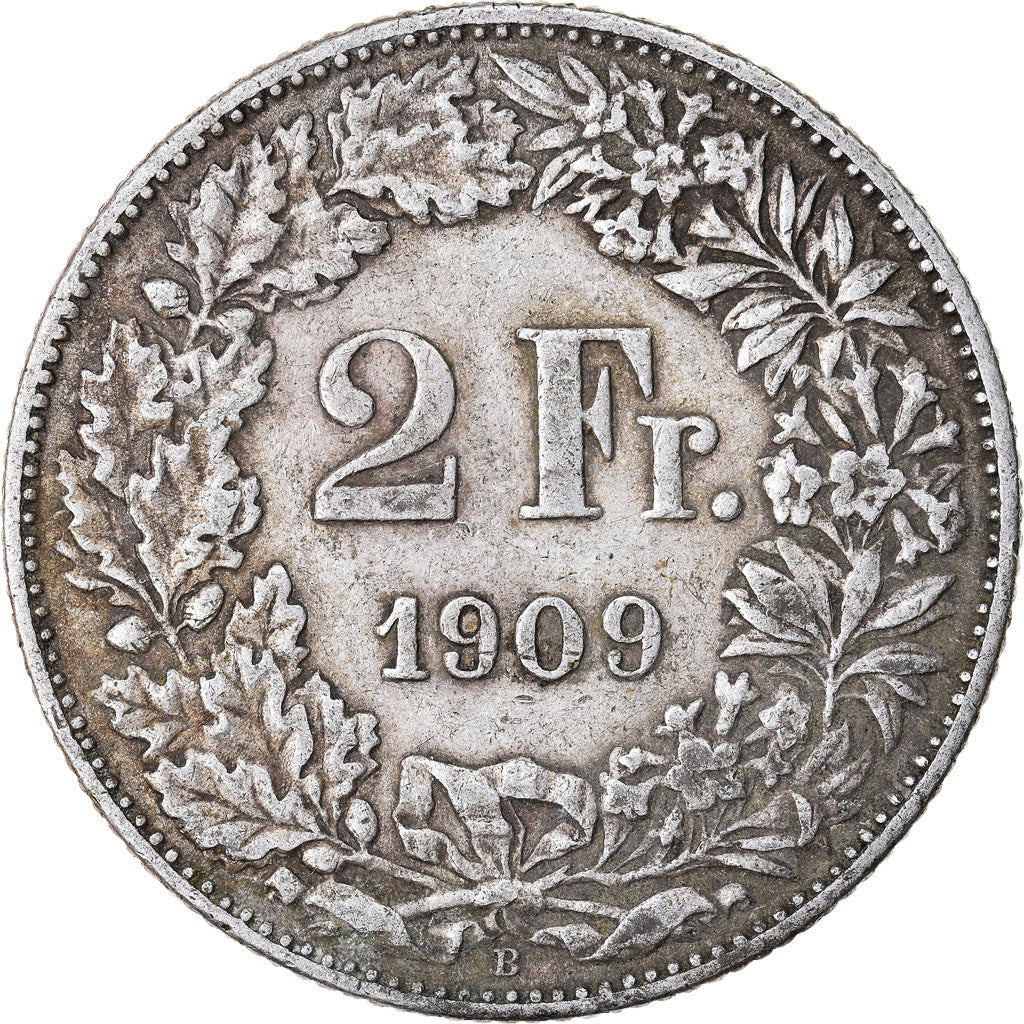 Coin, Switzerland, 2 Francs, 1909, Bern, EF(40-45), Silver, KM:21
