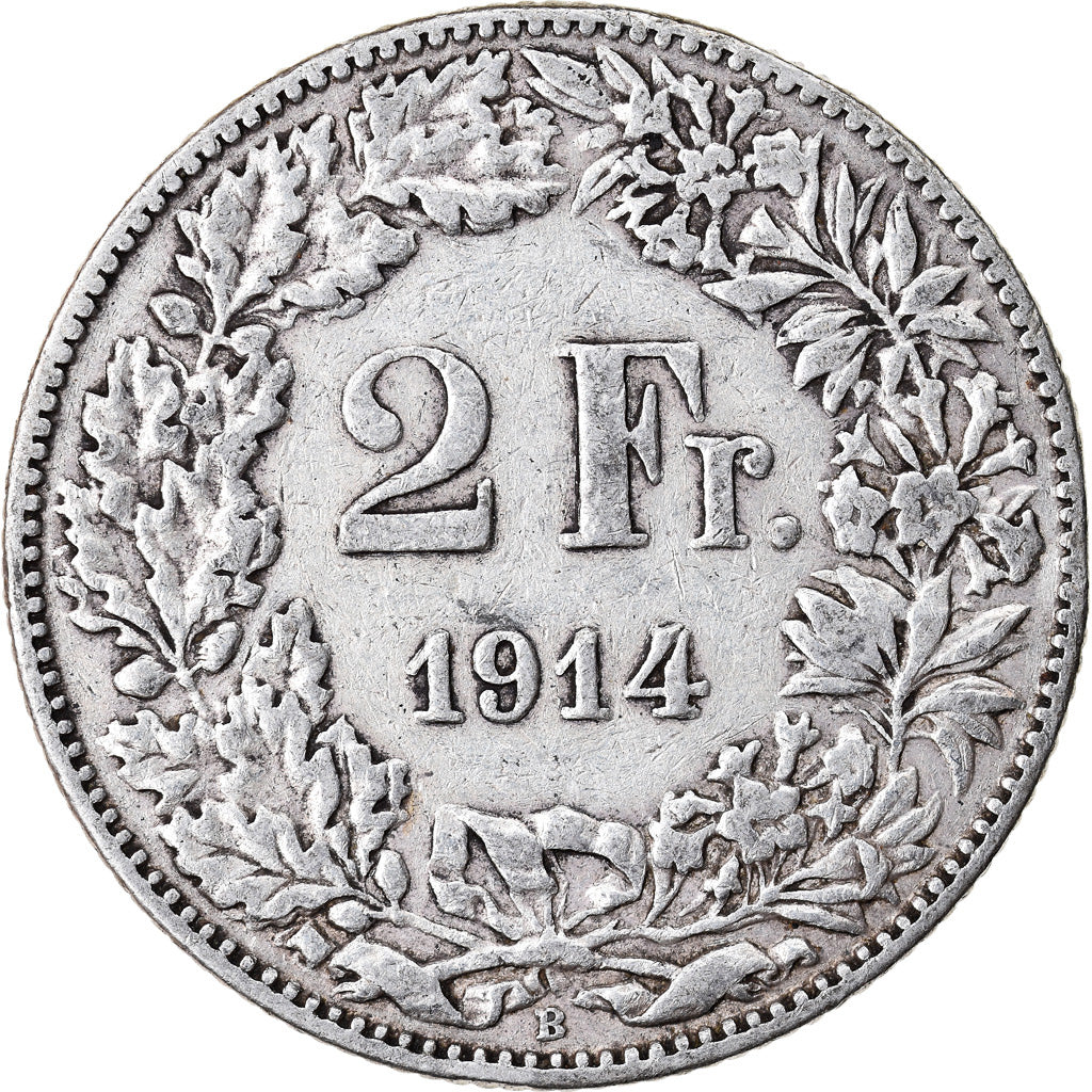 Coin, Switzerland, 2 Francs, 1914, Bern, VF(30-35), Silver, KM:21