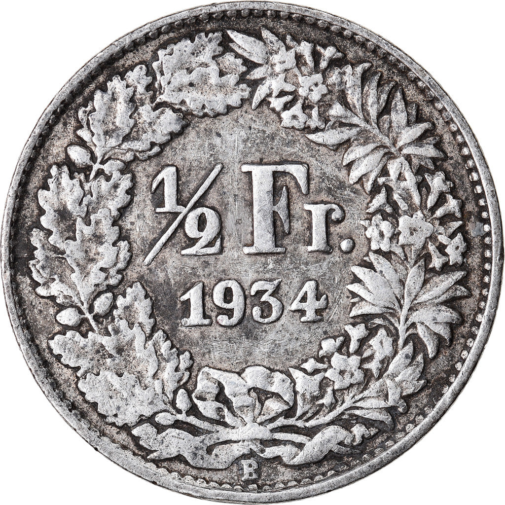 Coin, Switzerland, 1/2 Franc, 1934, Bern, VF(30-35), Silver, KM:23