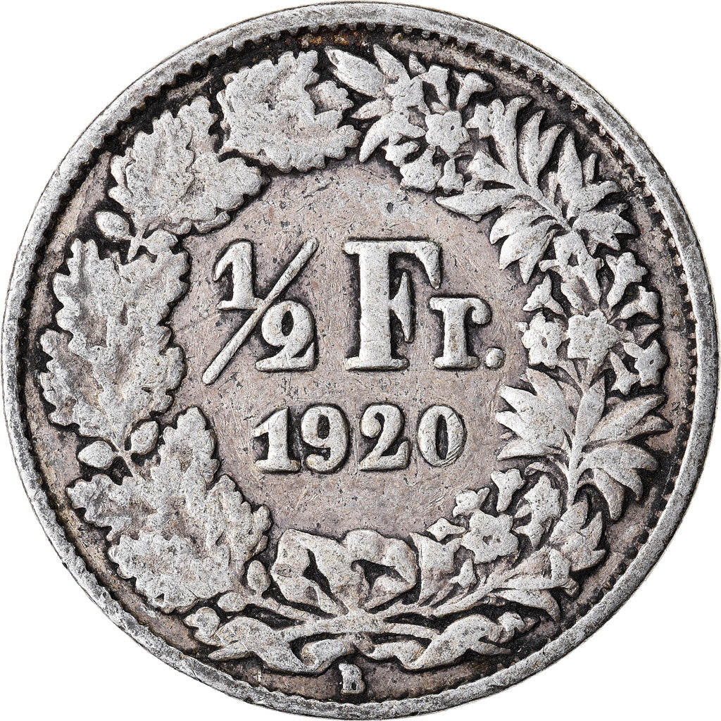Moneta, Svizzera, 1/2 Franc, 1920, Bern, B+, Argento, KM:23