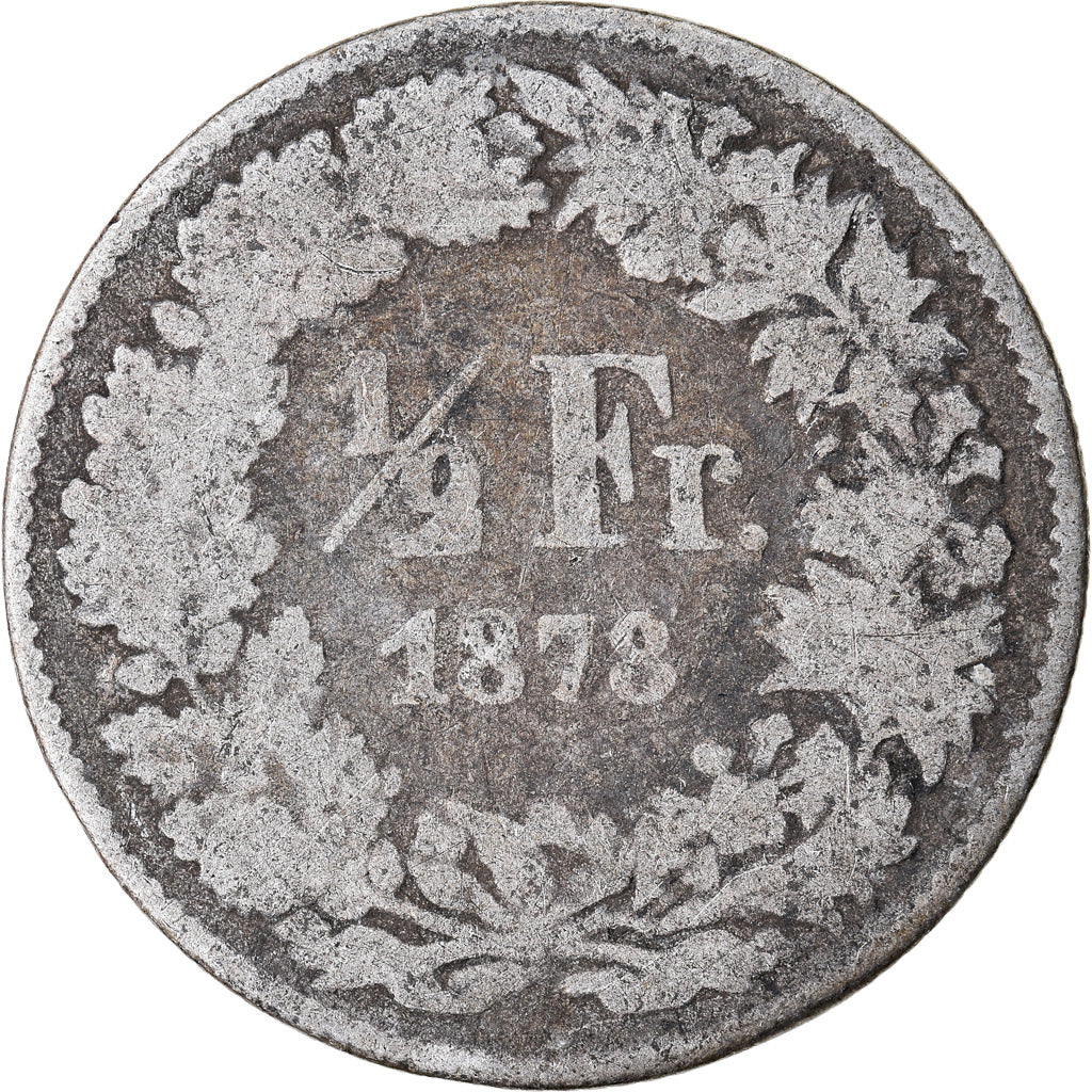 Coin, Switzerland, 1/2 Franc, 1878, Bern, VG(8-10), Silver, KM:23