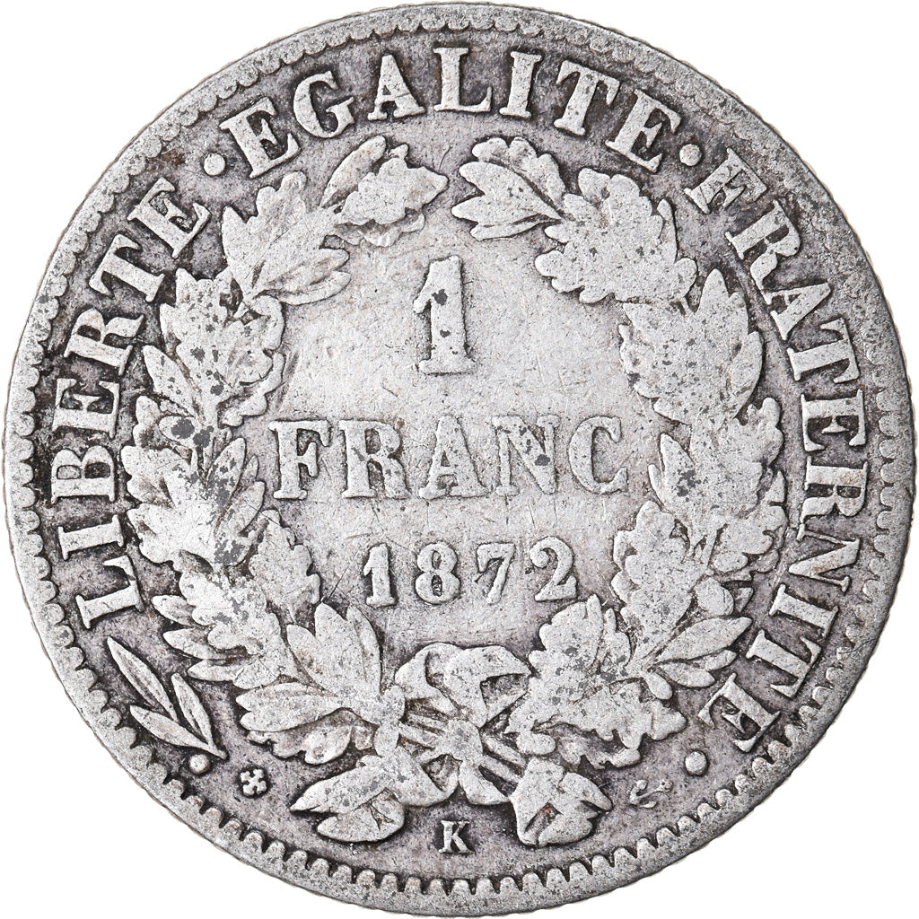 Coin, France, Cérès, Franc, 1872, Bordeaux, VF(20-25), Silver, KM:822.2