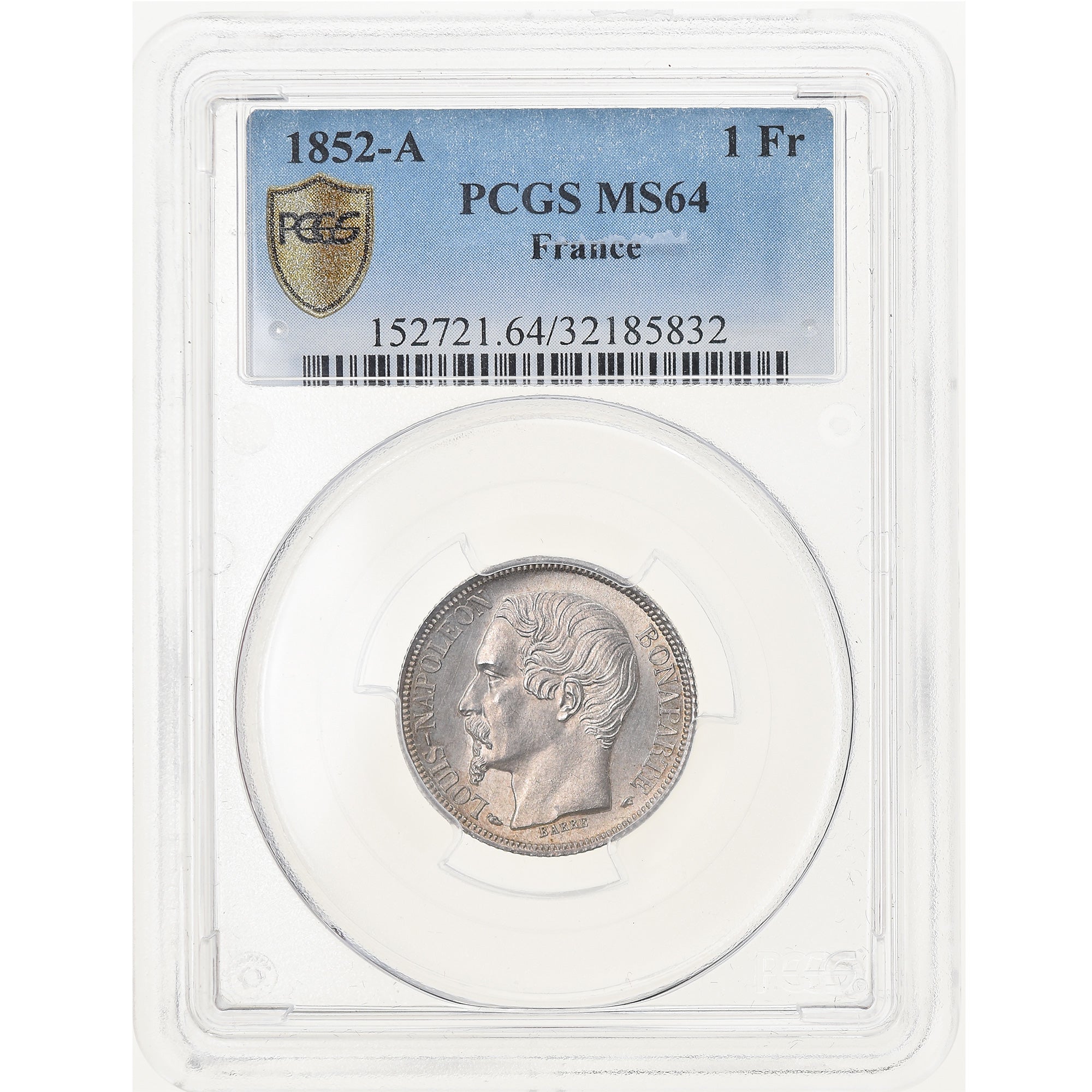 Monnaie, France, Napoleon III, Napoléon III, Franc, 1852, Paris, PCGS, MS64