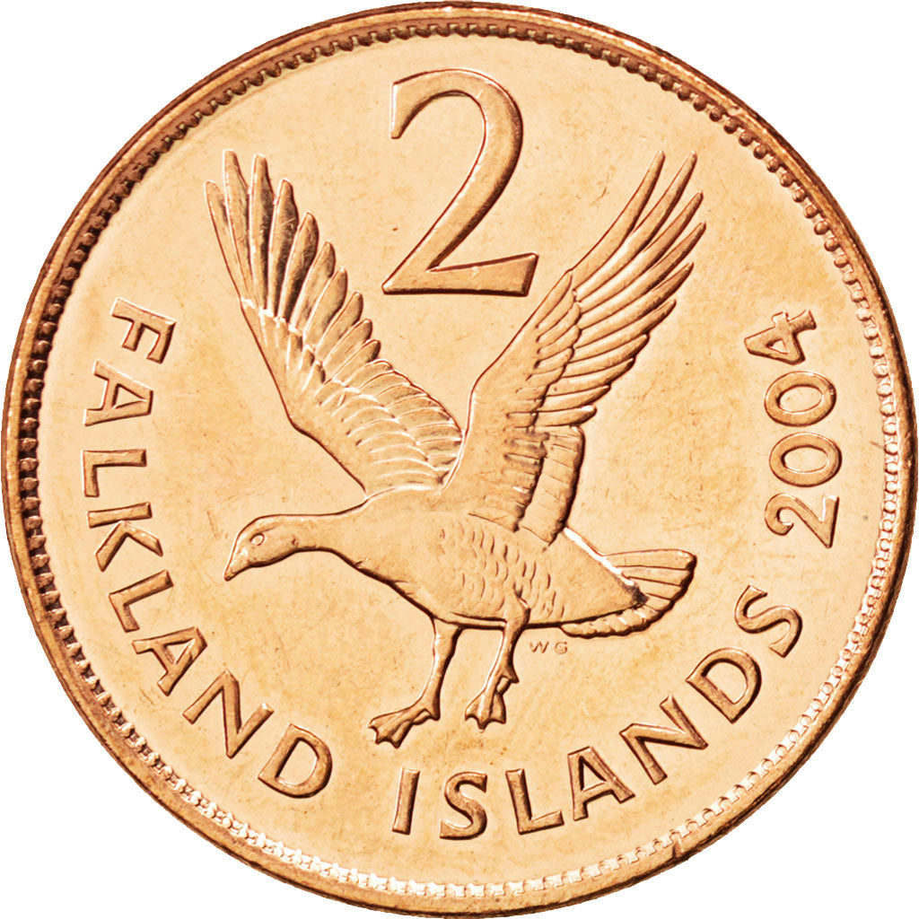 FALKLAND ISLANDS, 2 Pence, 2004, KM #131, MS(63), Copper Plated Steel, 25.9,...