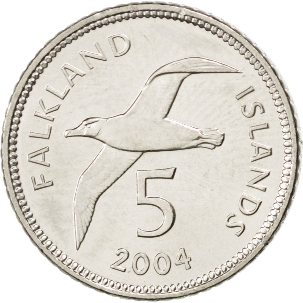 FALKLAND ISLANDS, 5 Pence, 2004, KM #132, MS(63), Copper-Nickel, 18, 3.26