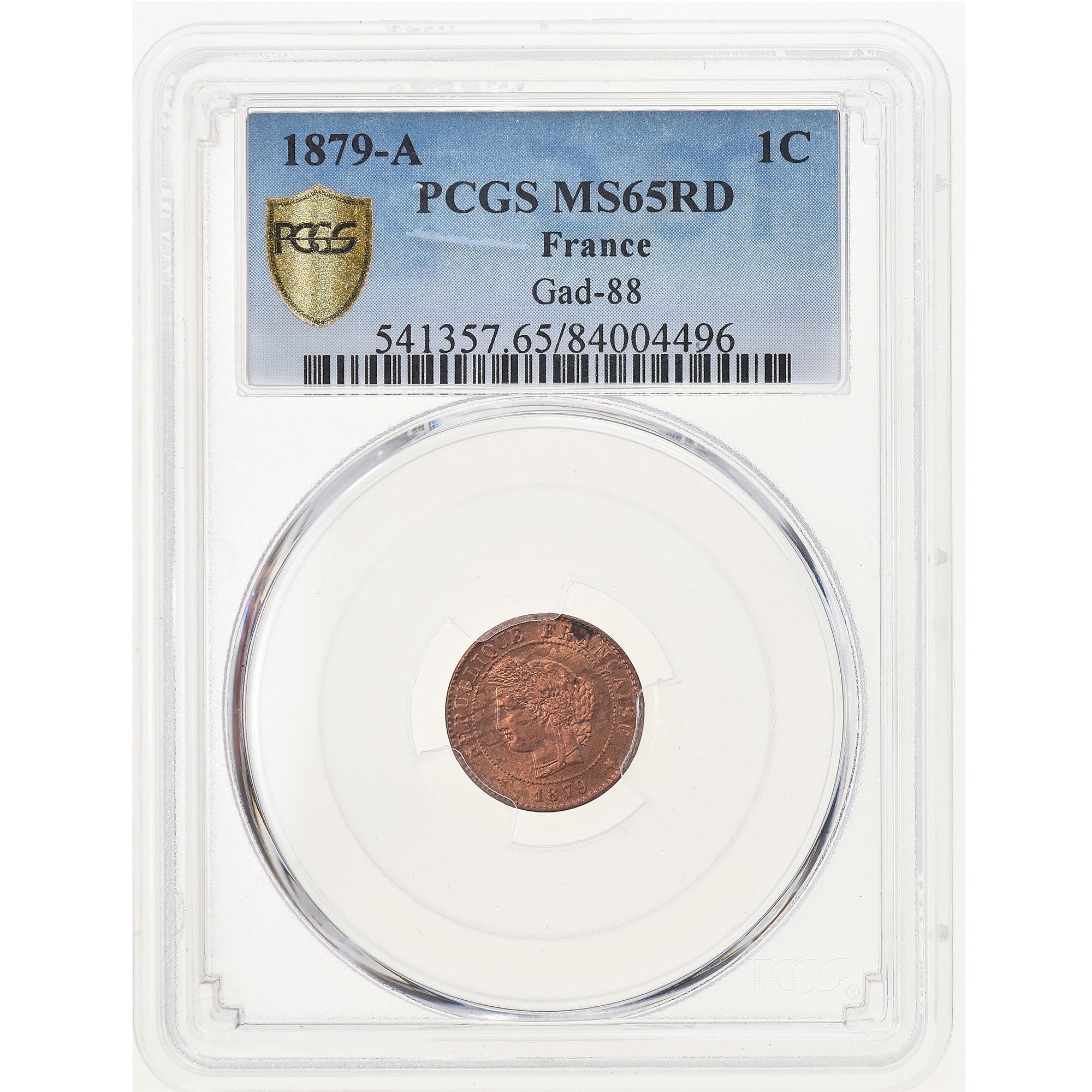 Coin, France, Cérès, Centime, 1879, Paris, PCGS, MS65RD, MS(65-70), Bronze
