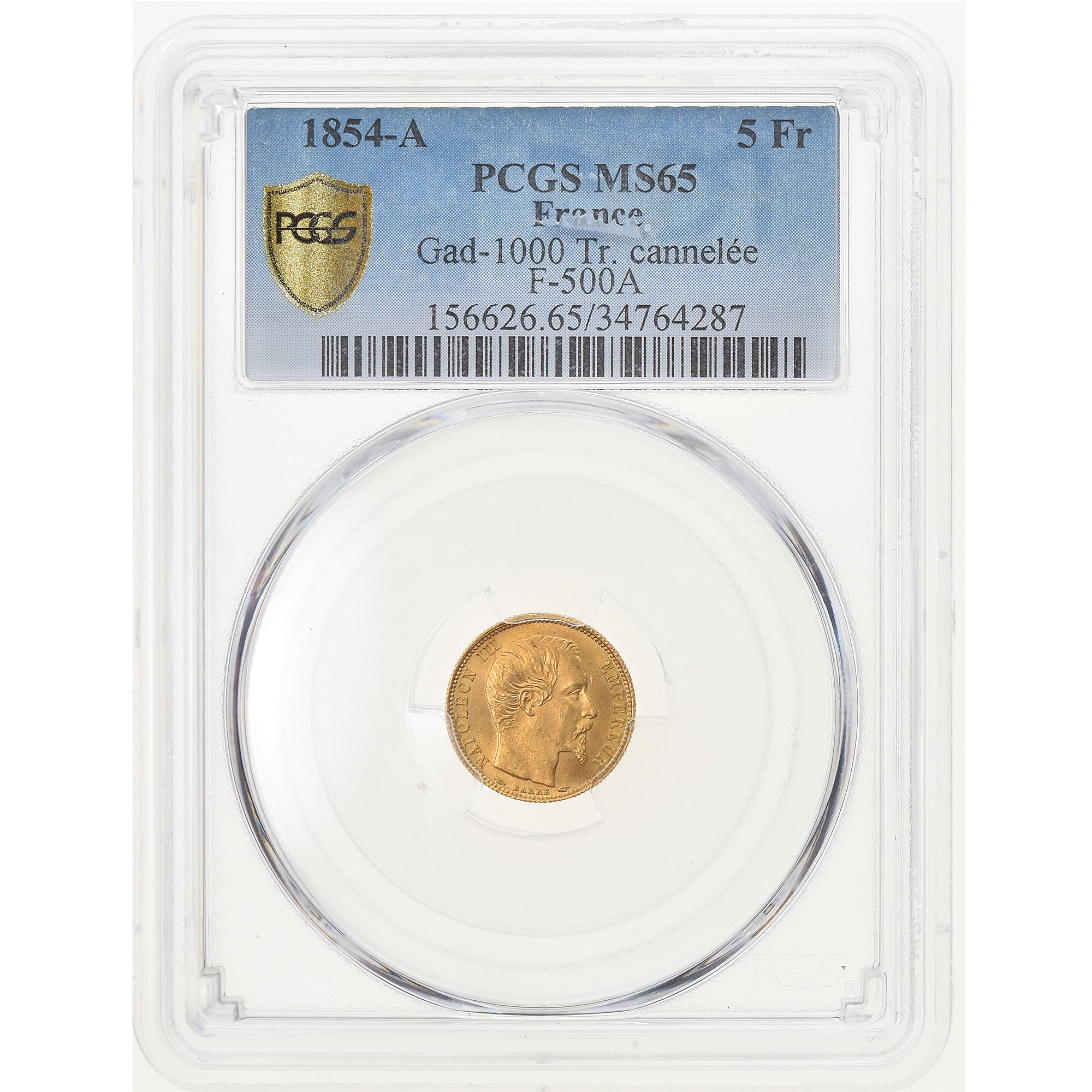 Coin, France, Napoleon III, Napoléon III, 5 Francs, 1854, Paris, PCGS, MS65