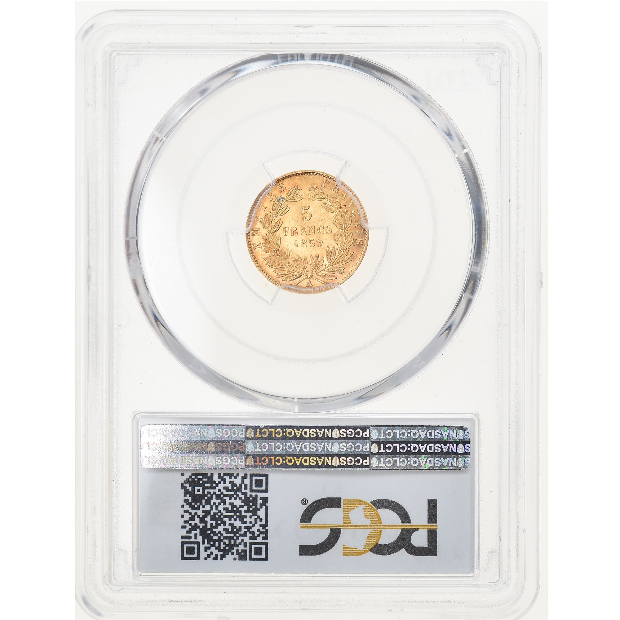 Coin, France, Napoleon III, 5 Francs, 1859, Paris, PCGS, MS62, MS(60-62), Gold