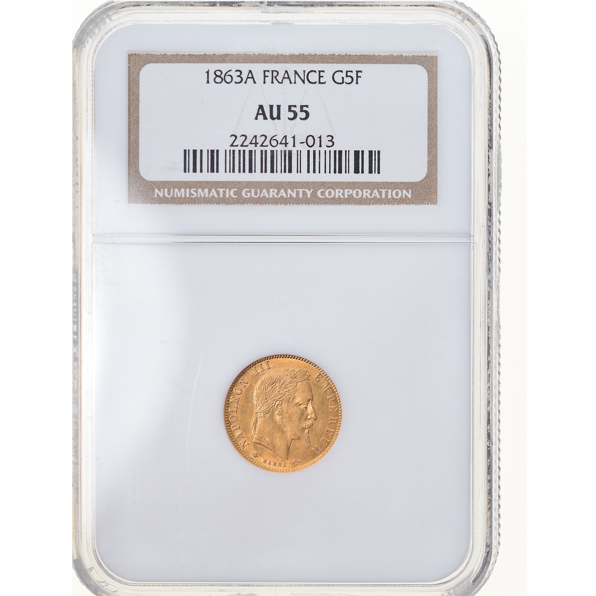 Moneta, Francja, Napoleon III, Napoléon III, 5 Francs, 1863, Paris, NGC, AU55